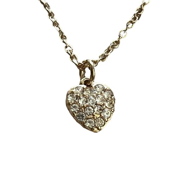 Vintage Avon Gold Tone Anklet Heart Pendant Clear Rhinestones Adjustable 9" - Picture 2 of 3